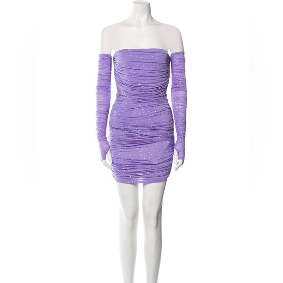 Alex Perry Dresses & Skirts - Alex Perry Crystal Embellished Jersey Ruched Stretchy Party Purple Mini Dress